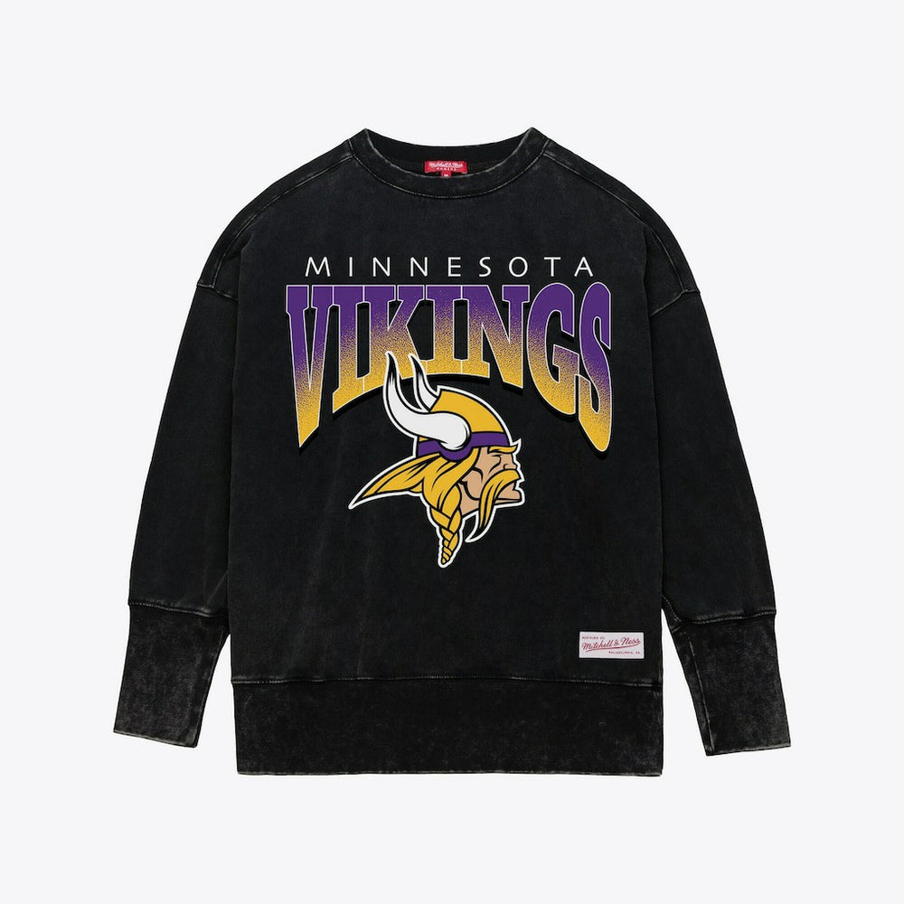 Minnesota Vikings Women's Delineate Mineral Wash Crewneck Sweatshirt Black - Mitchell & Ness