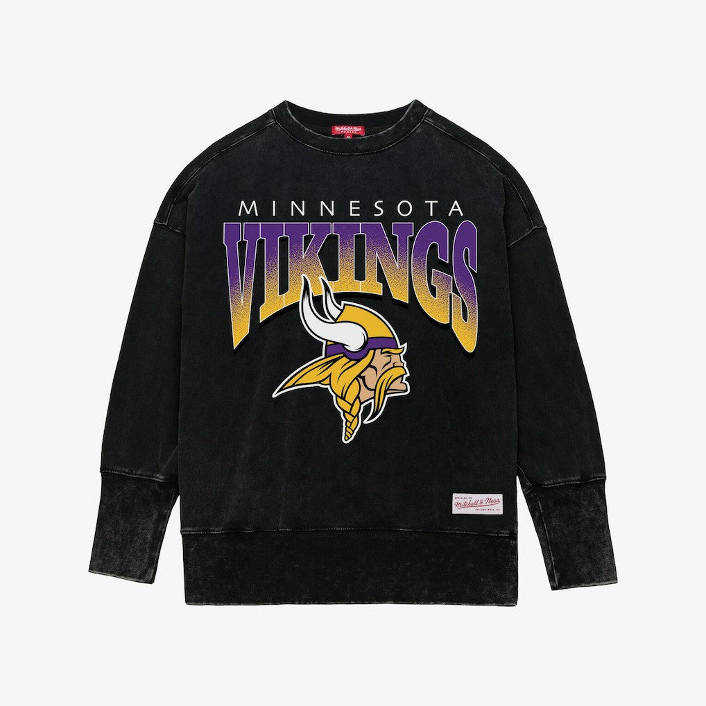 Minnesota Vikings Women's Delineate Mineral Wash Crewneck Sweatshirt Black - Mitchell & Ness