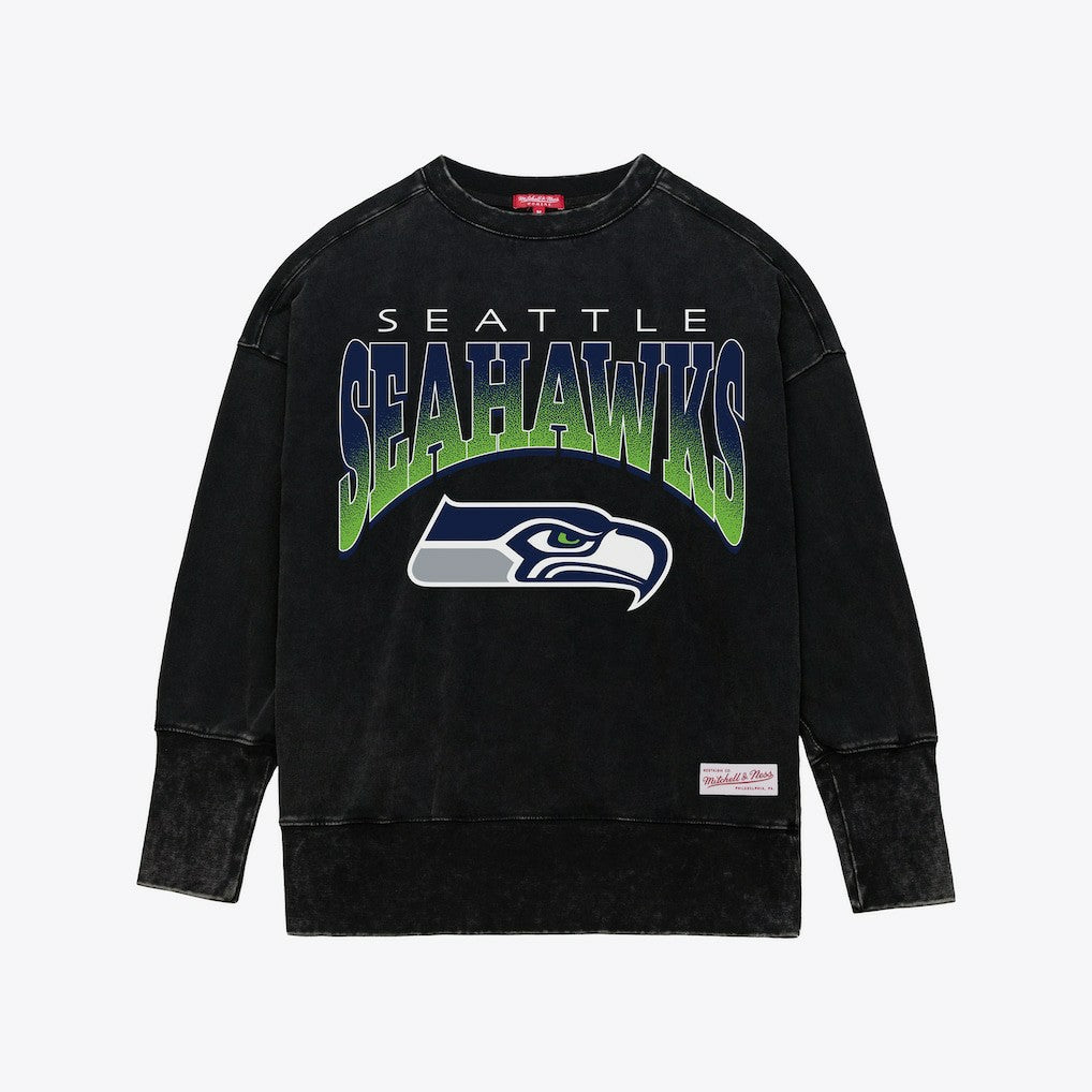 Seattle Seahawks Women's Delineate Mineral Wash Crewneck Sweatshirt Black - Mitchell & Ness
