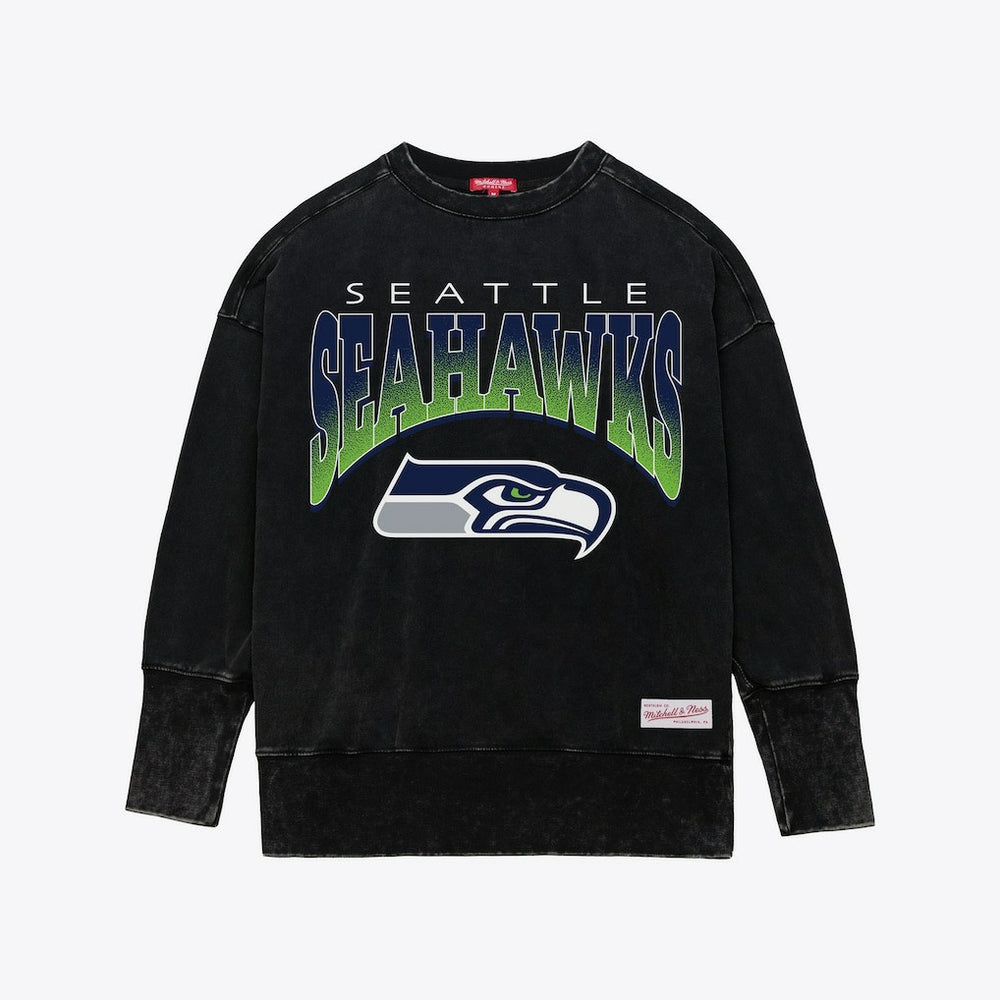 Seattle Seahawks Women's Delineate Mineral Wash Crewneck Sweatshirt Black - Mitchell & Ness