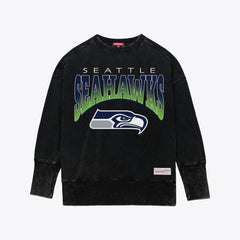 Seattle Seahawks Women's Delineate Mineral Wash Crewneck Sweatshirt Black - Mitchell & Ness