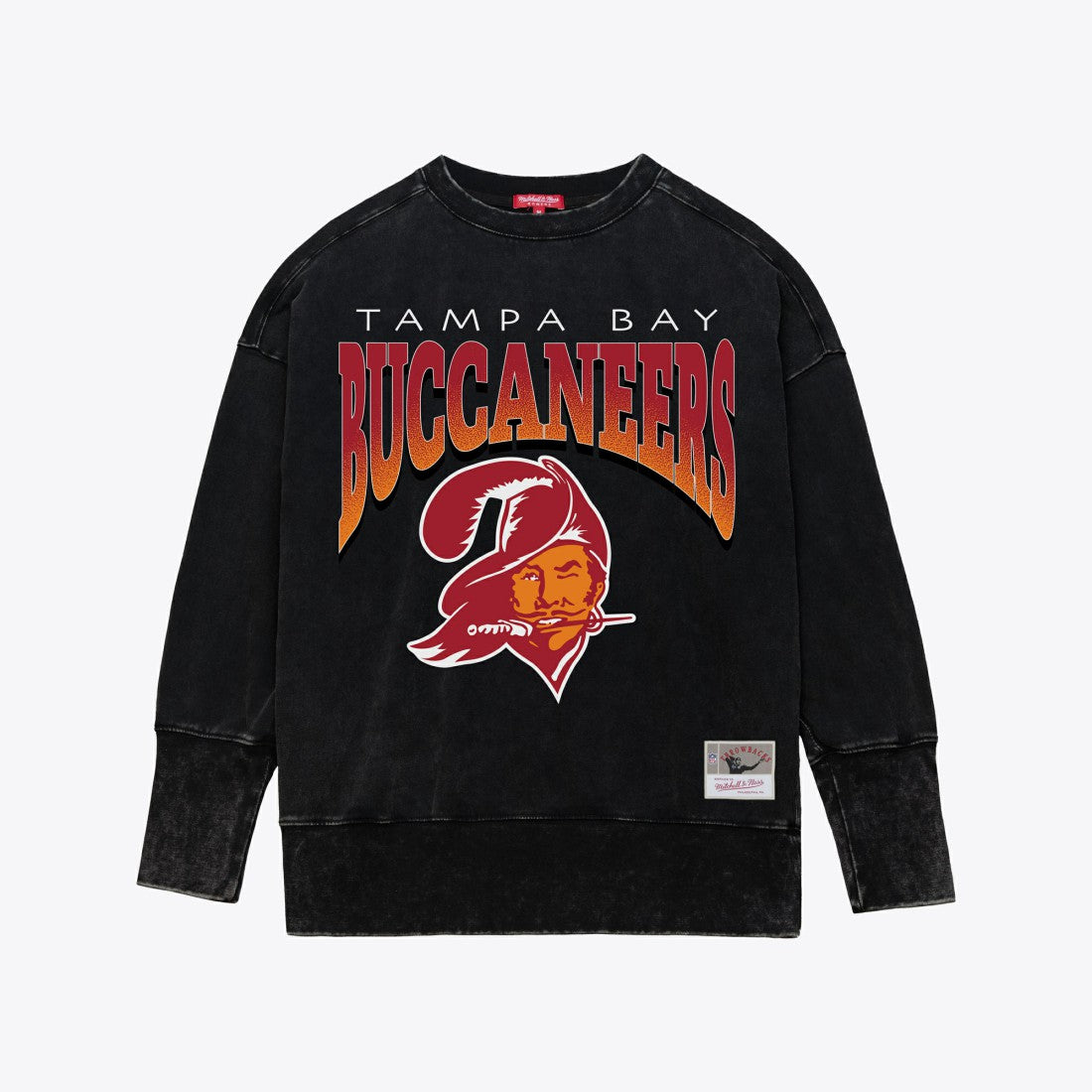 Tampa Bay Buccaneers Women's Delineate Mineral Wash Crewneck Sweatshirt Black - Mitchell & Ness