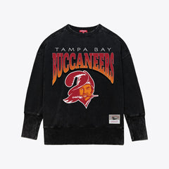 Tampa Bay Buccaneers Women's Delineate Mineral Wash Crewneck Sweatshirt Black - Mitchell & Ness