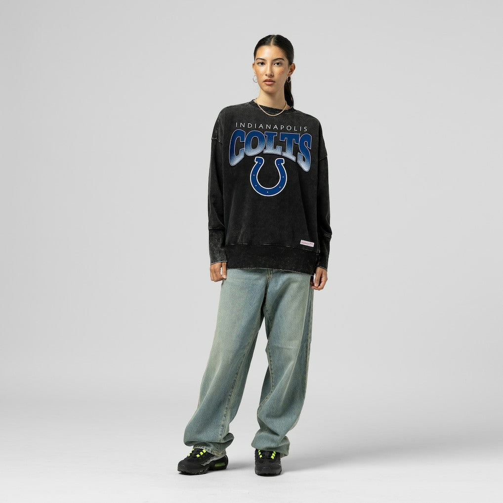 Indianapolis Colts Women's Delineate Mineral Wash Crewneck Sweatshirt Black - Mitchell & Ness
