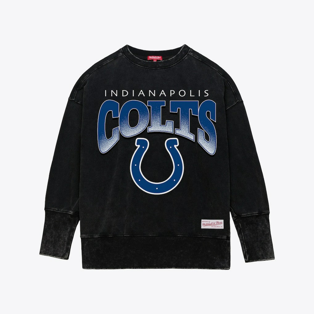 Indianapolis Colts Women's Delineate Mineral Wash Crewneck Sweatshirt Black - Mitchell & Ness