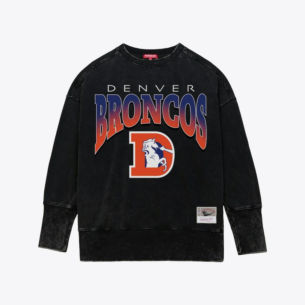 Denver Broncos Women's Delineate Mineral Wash Crewneck Sweatshirt Black - Mitchell & Ness