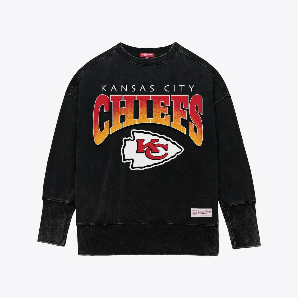 Kansas City Chiefs Women's Delineate Mineral Wash Crewneck Sweatshirt Black - Mitchell & Ness