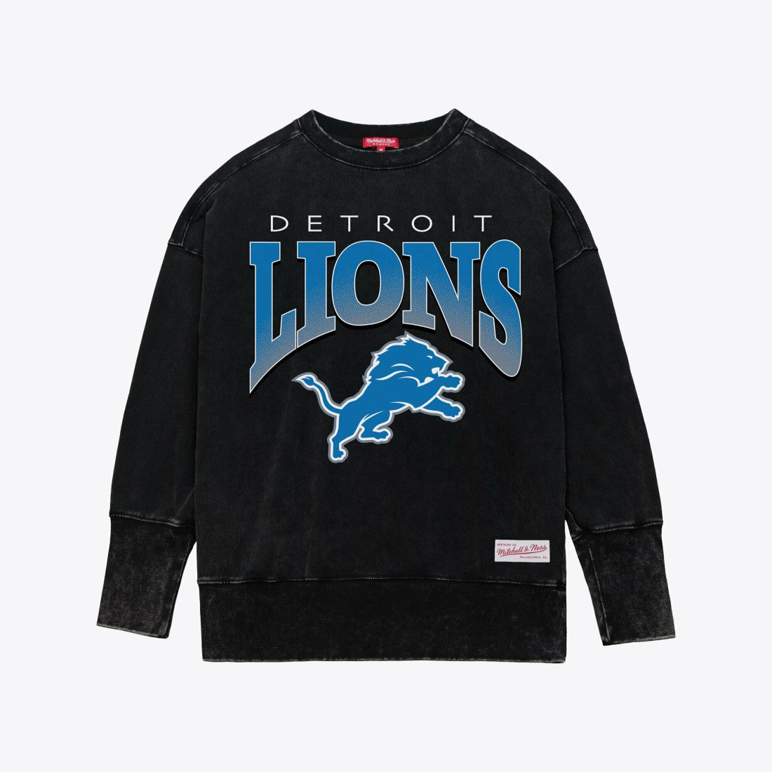 Detroit Lions Women's Delineate Mineral Wash Crewneck Sweatshirt Black - Mitchell & Ness