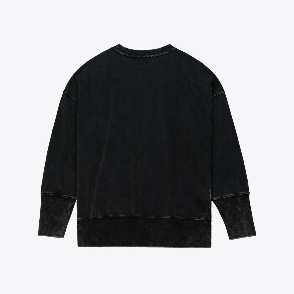 Detroit Lions Women's Delineate Mineral Wash Crewneck Sweatshirt Black - Mitchell & Ness