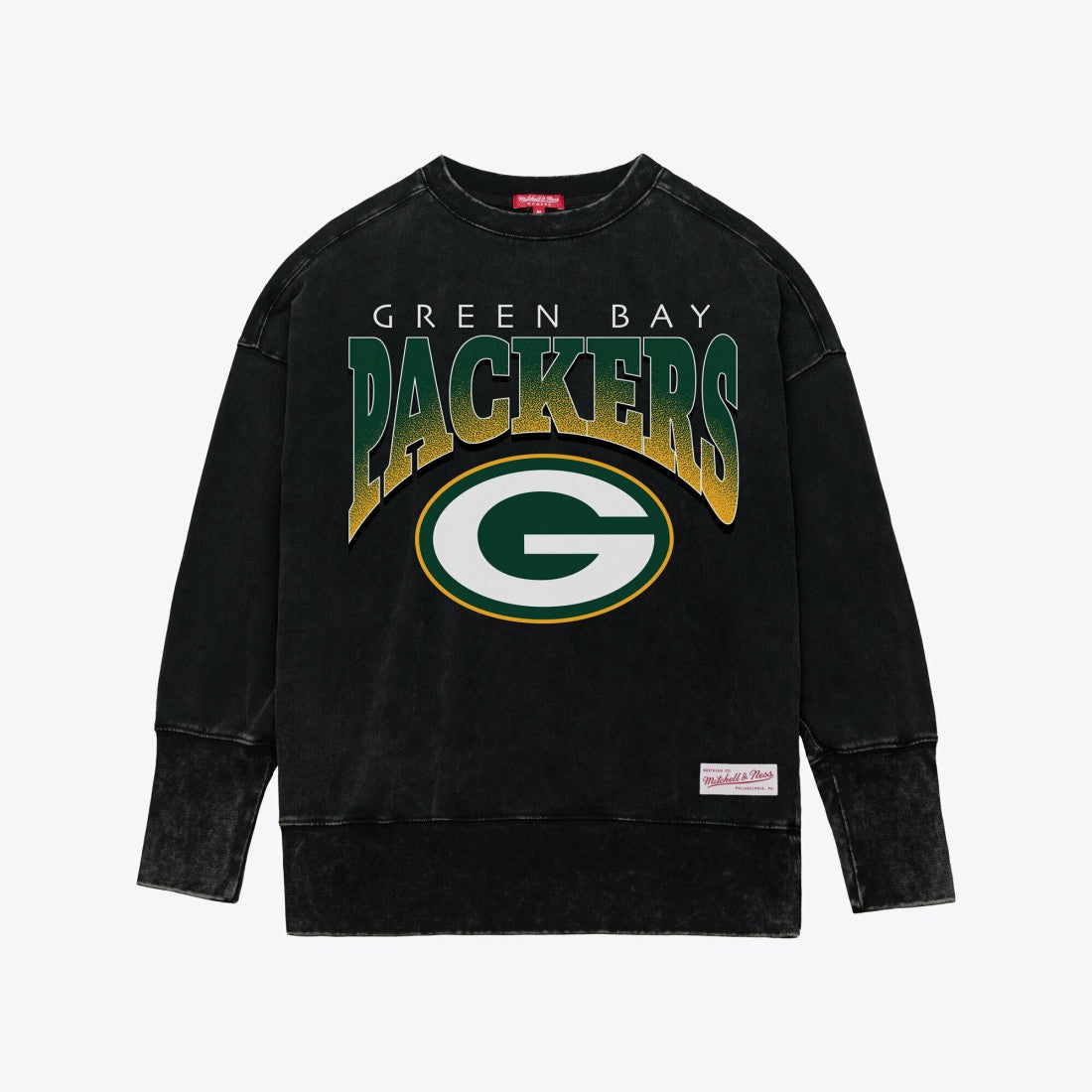 Green Bay Packers Women's Delineate Mineral Wash Crewneck Sweatshirt Black - Mitchell & Ness