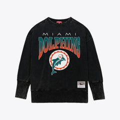 Miami Dolphins Women's Delineate Mineral Wash Crewneck Sweatshirt Black - Mitchell & Ness