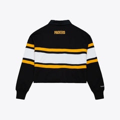 Green Bay Packers Women's Cropped Long Sleeve Rugby Polo Black - Mitchell & Ness