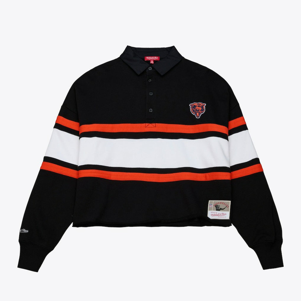 Chicago Bears Women's Cropped Long Sleeve Rugby Polo Black - Mitchell & Ness