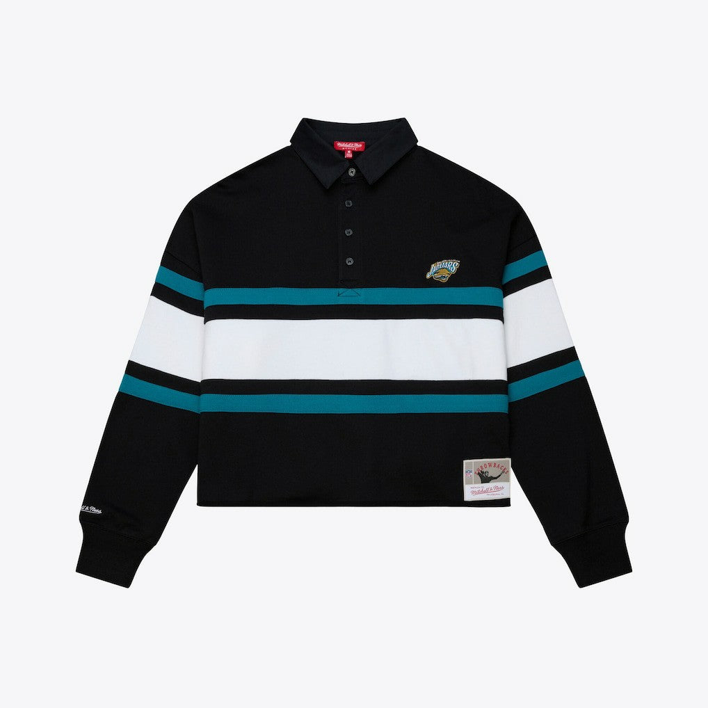 Jacksonville Jaguars Women's Throwback Cropped Long Sleeve Rugby Polo Black - Mitchell & Ness