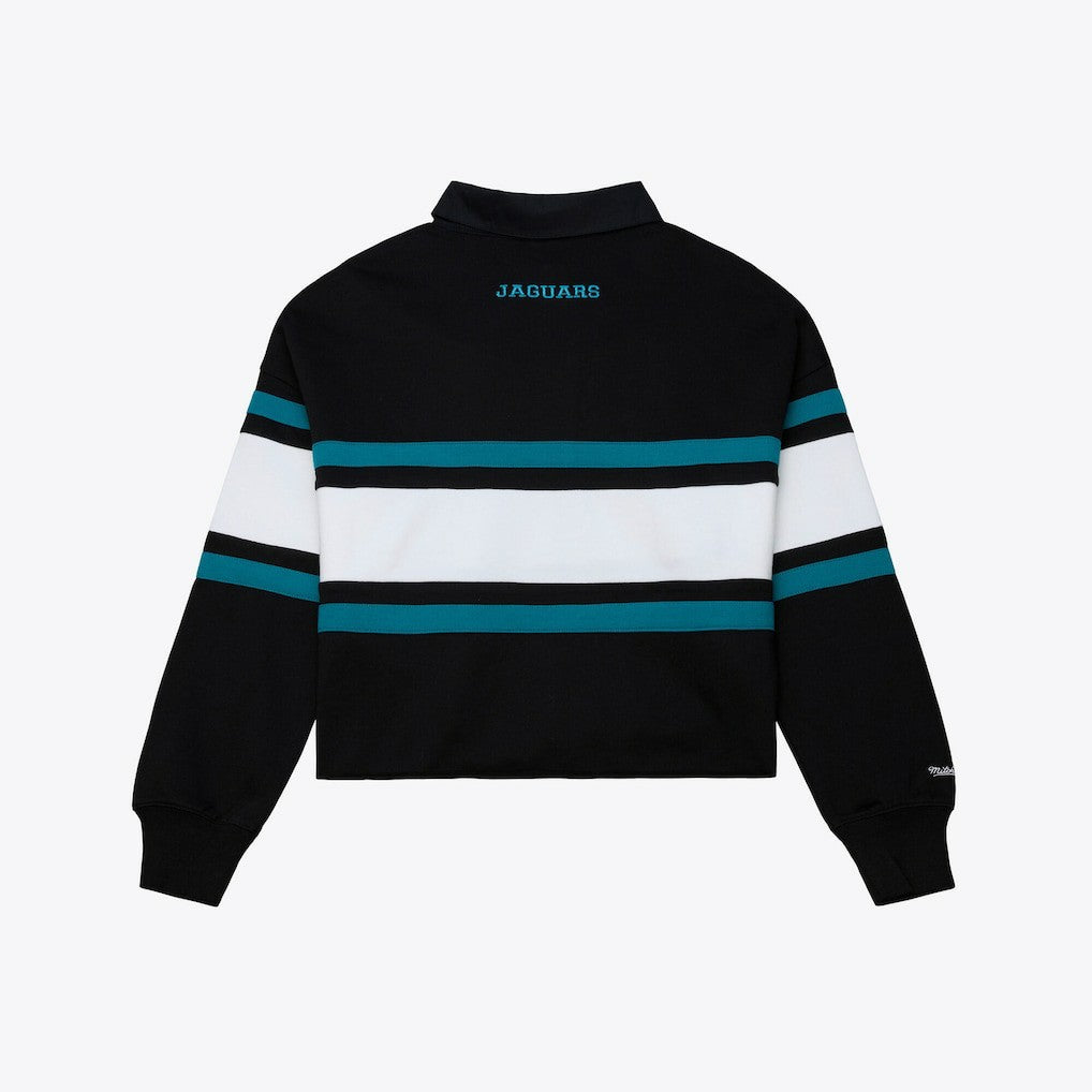 Jacksonville Jaguars Women's Throwback Cropped Long Sleeve Rugby Polo Black - Mitchell & Ness