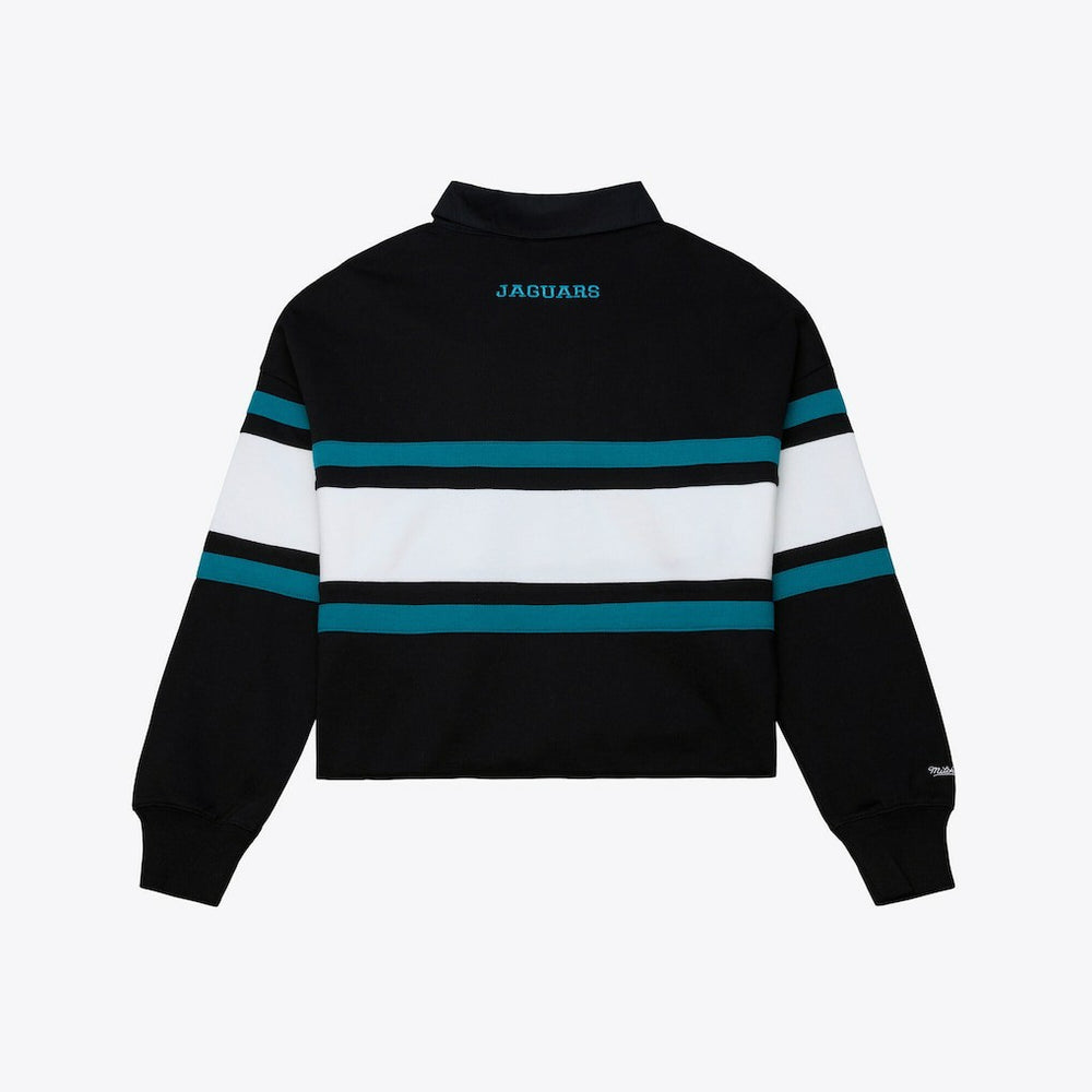 Jacksonville Jaguars Women's Throwback Cropped Long Sleeve Rugby Polo Black - Mitchell & Ness
