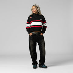 Kansas City Chiefs Women's Cropped Long Sleeve Rugby Polo Black - Mitchell & Ness