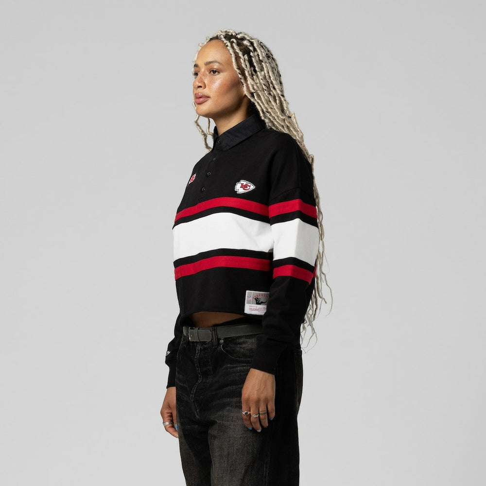 Kansas City Chiefs Women's Cropped Long Sleeve Rugby Polo Black - Mitchell & Ness