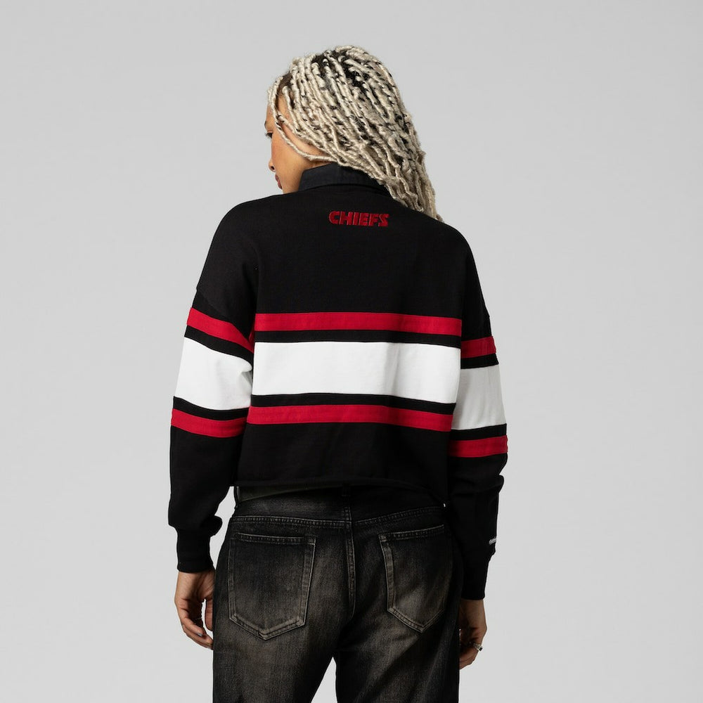 Kansas City Chiefs Women's Cropped Long Sleeve Rugby Polo Black - Mitchell & Ness