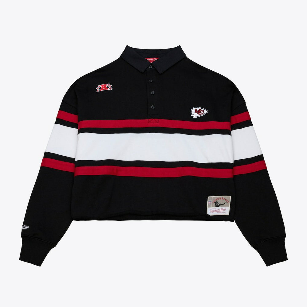 Kansas City Chiefs Women's Cropped Long Sleeve Rugby Polo Black - Mitchell & Ness