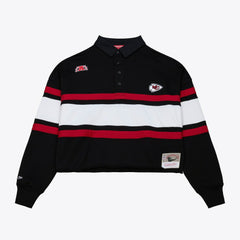 Kansas City Chiefs Women's Cropped Long Sleeve Rugby Polo Black - Mitchell & Ness