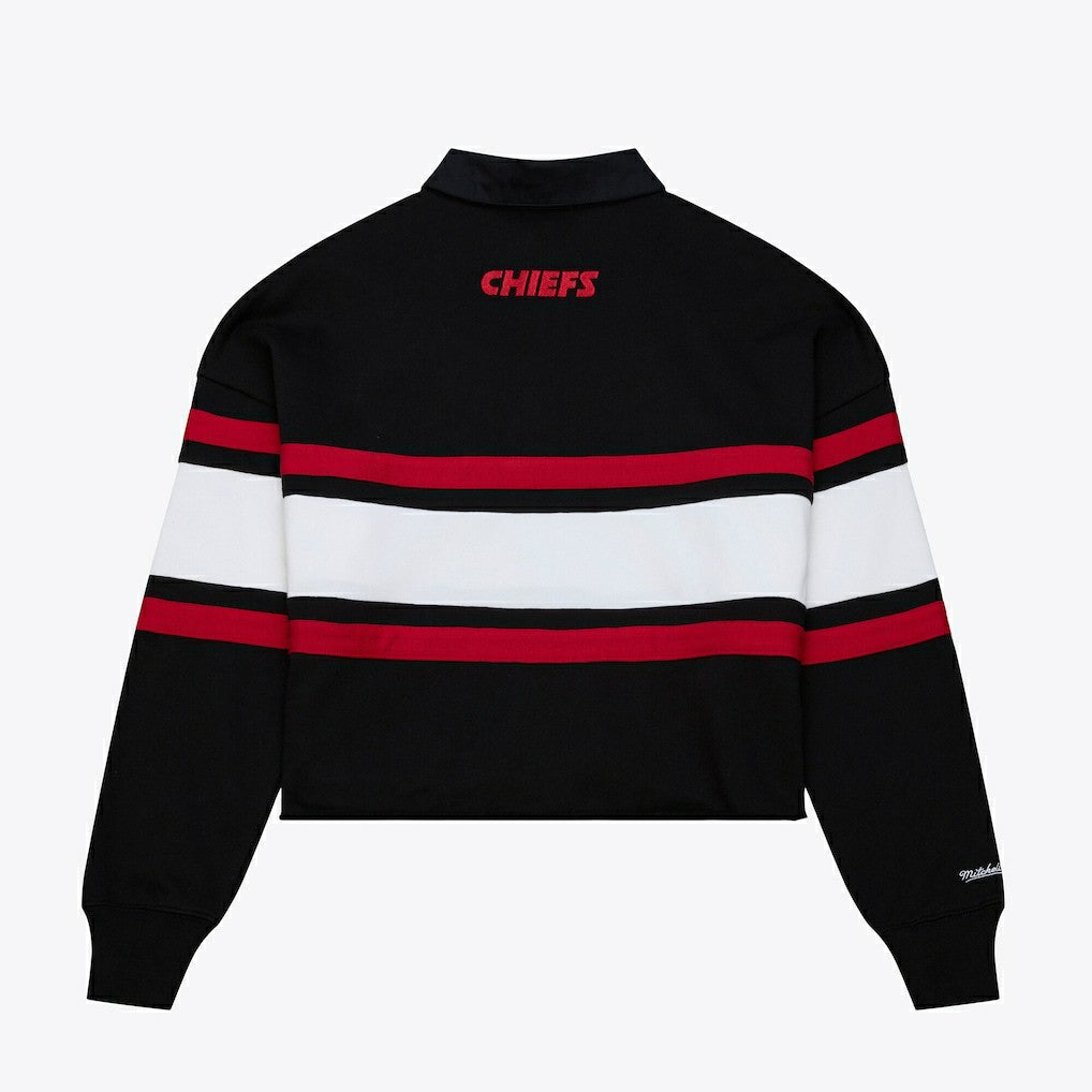 Kansas City Chiefs Women's Cropped Long Sleeve Rugby Polo Black - Mitchell & Ness