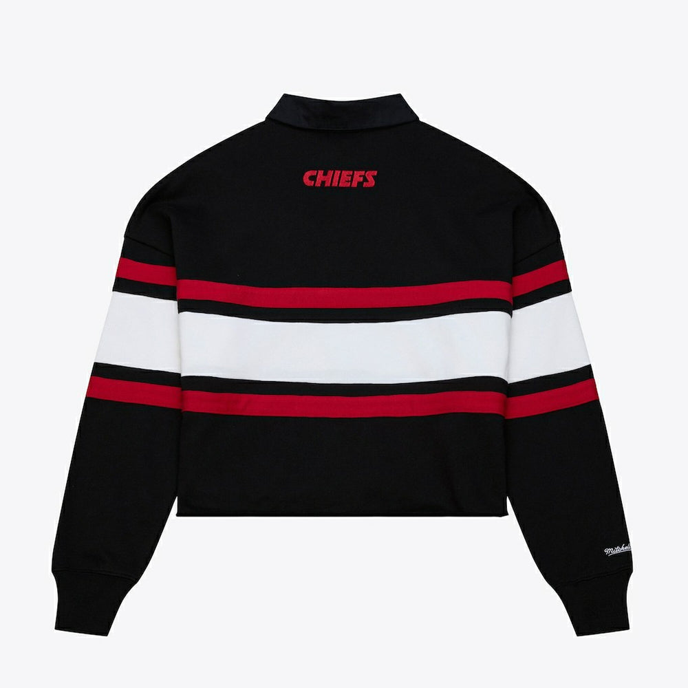 Kansas City Chiefs Women's Cropped Long Sleeve Rugby Polo Black - Mitchell & Ness
