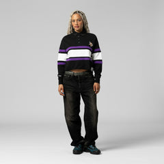 Minnesota Vikings Women's Cropped Long Sleeve Rugby Polo Black - Mitchell & Ness