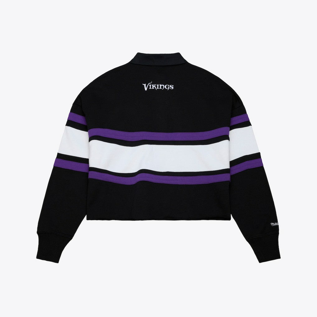 Minnesota Vikings Women's Cropped Long Sleeve Rugby Polo Black - Mitchell & Ness