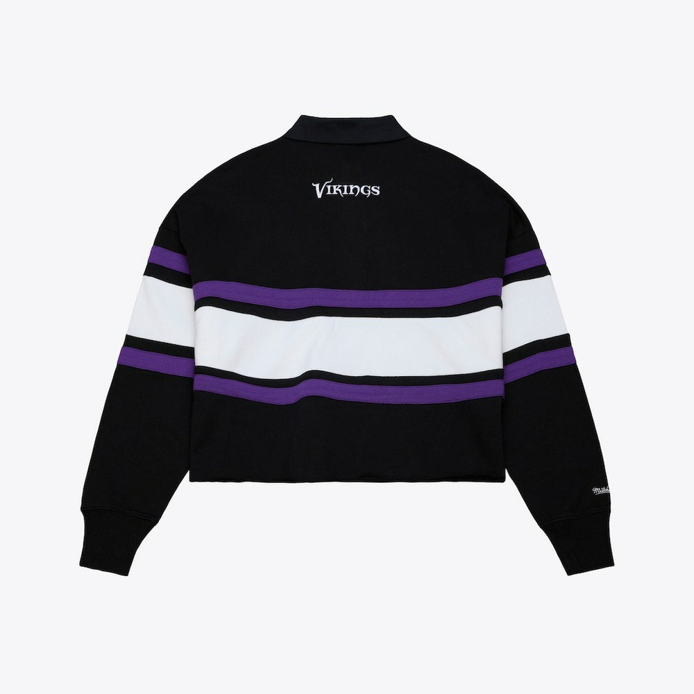 Minnesota Vikings Women's Cropped Long Sleeve Rugby Polo Black - Mitchell & Ness