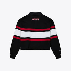 New England Patriots Women's Throwback Cropped Long Sleeve Rugby Polo Black - Mitchell & Ness