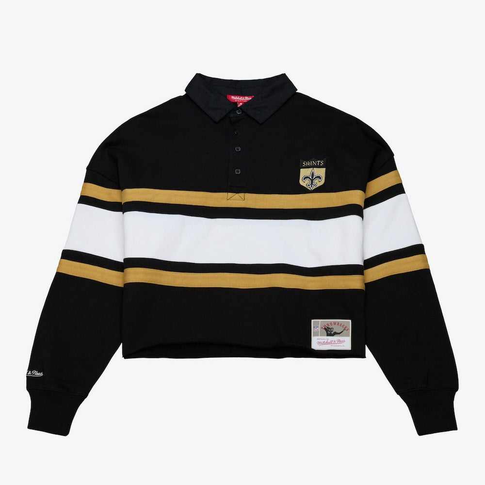 New Orleans Saints Women's Cropped Long Sleeve Rugby Polo Black - Mitchell & Ness