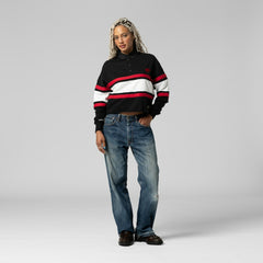 Buffalo Bills Women's Throwback Cropped Long Sleeve Rugby Polo Black - Mitchell & Ness