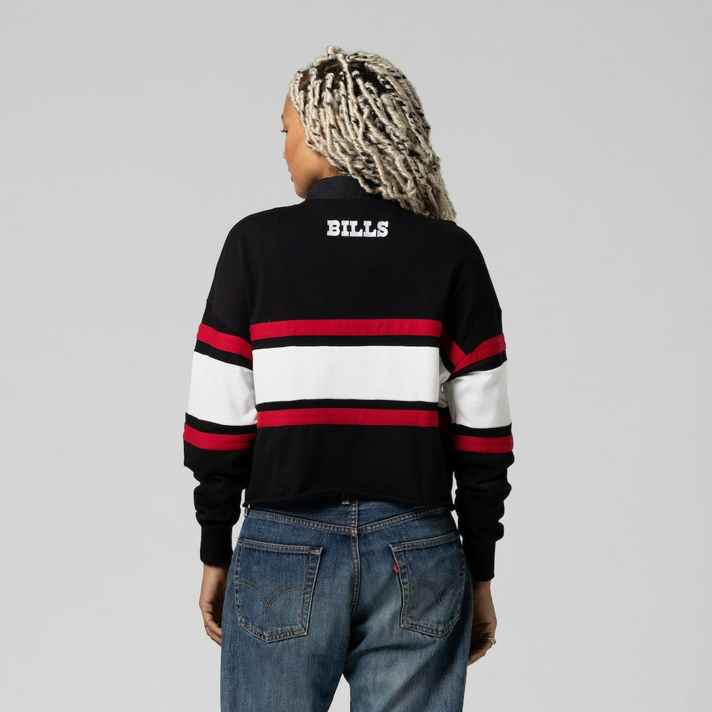 Buffalo Bills Women's Throwback Cropped Long Sleeve Rugby Polo Black - Mitchell & Ness