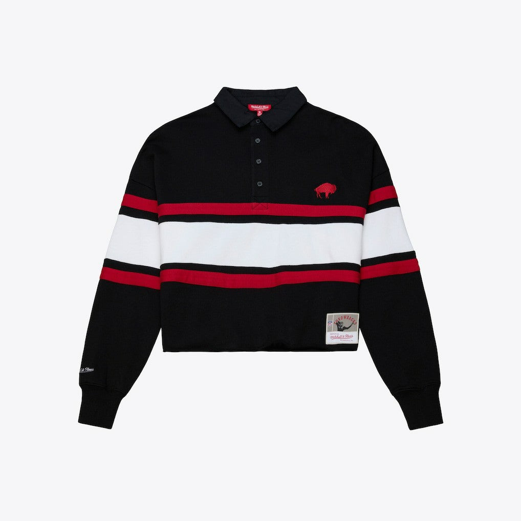 Buffalo Bills Women's Throwback Cropped Long Sleeve Rugby Polo Black - Mitchell & Ness