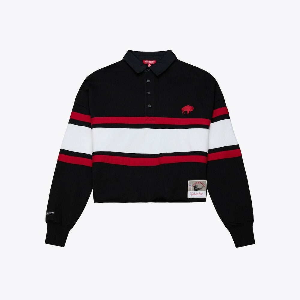 Buffalo Bills Women's Throwback Cropped Long Sleeve Rugby Polo Black - Mitchell & Ness