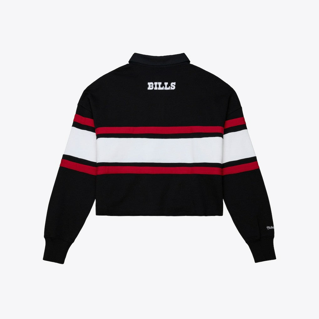 Buffalo Bills Women's Throwback Cropped Long Sleeve Rugby Polo Black - Mitchell & Ness