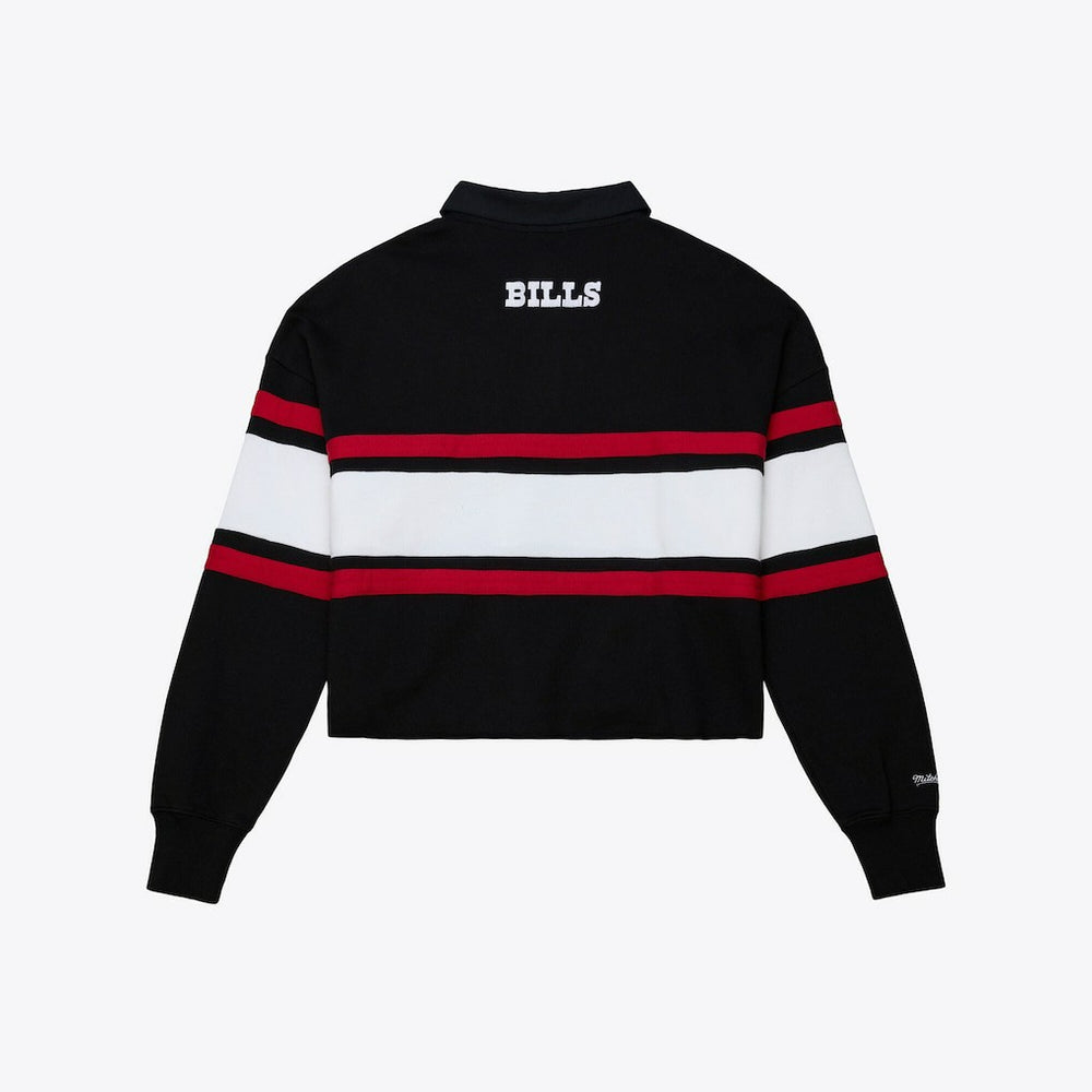 Buffalo Bills Women's Throwback Cropped Long Sleeve Rugby Polo Black - Mitchell & Ness
