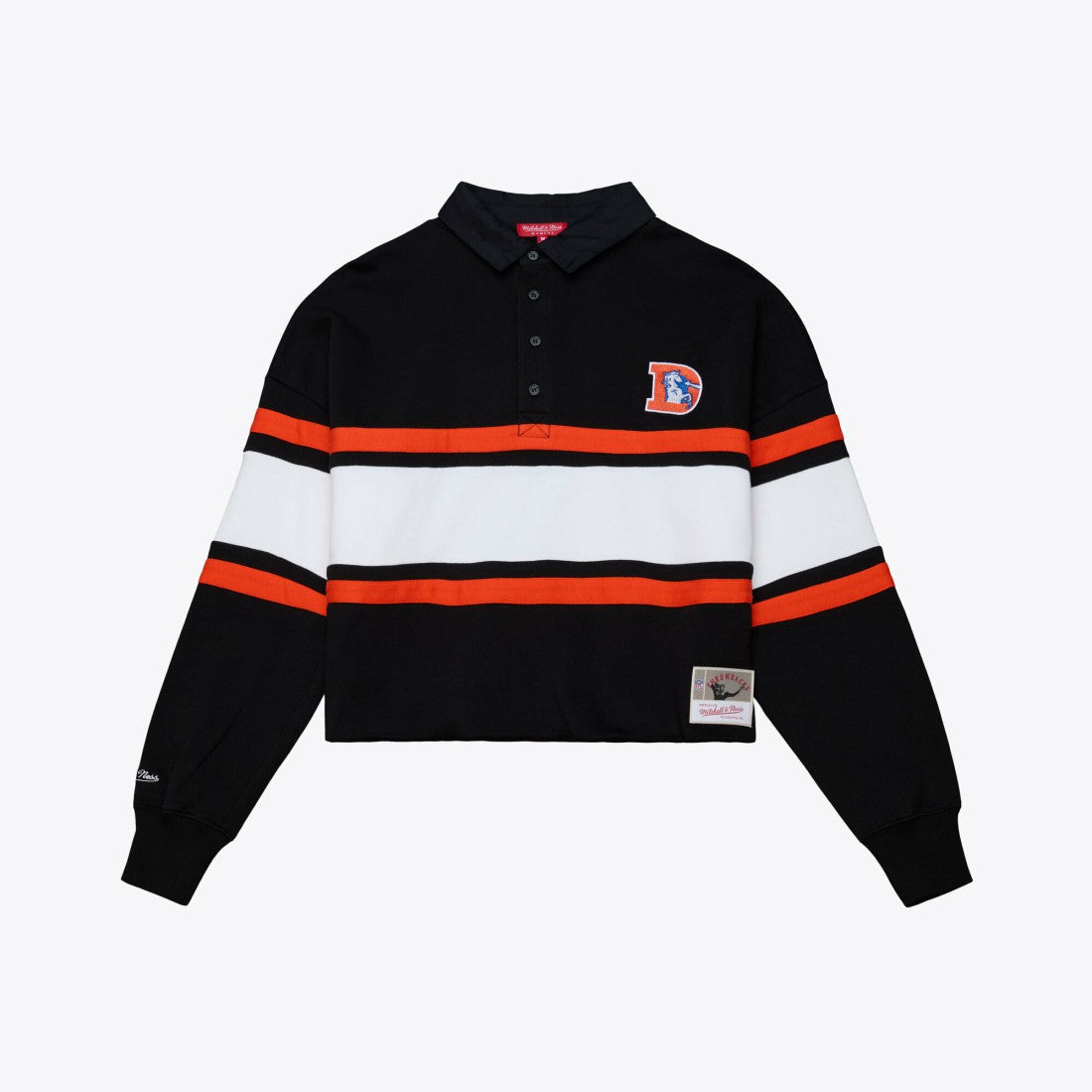Denver Broncos Women's Throwback Cropped Long Sleeve Rugby Polo Black - Mitchell & Ness
