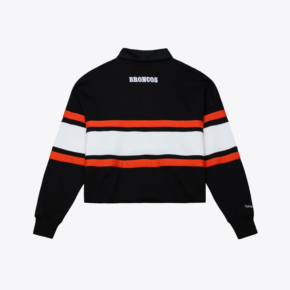 Denver Broncos Women's Throwback Cropped Long Sleeve Rugby Polo Black - Mitchell & Ness