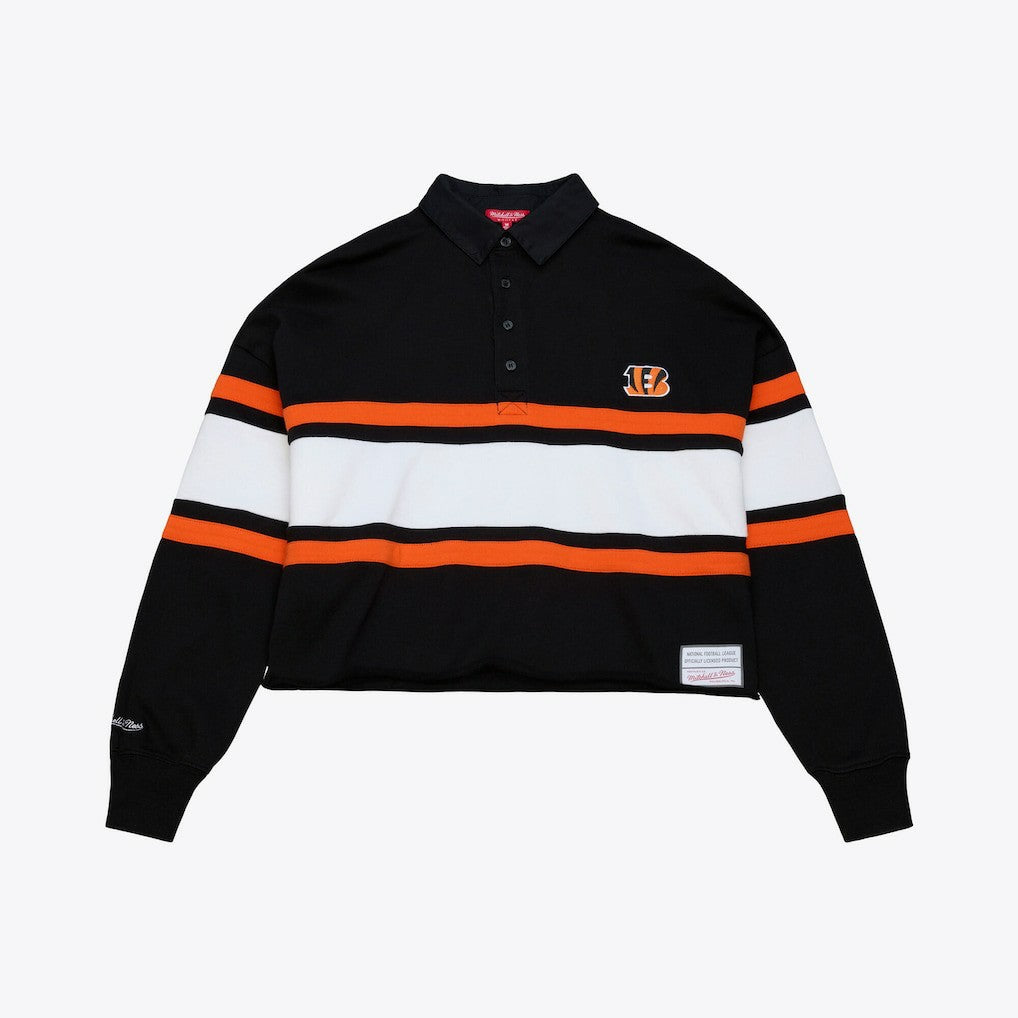 Cincinnati Bengals Women's Cropped Long Sleeve Rugby Polo Black - Mitchell & Ness