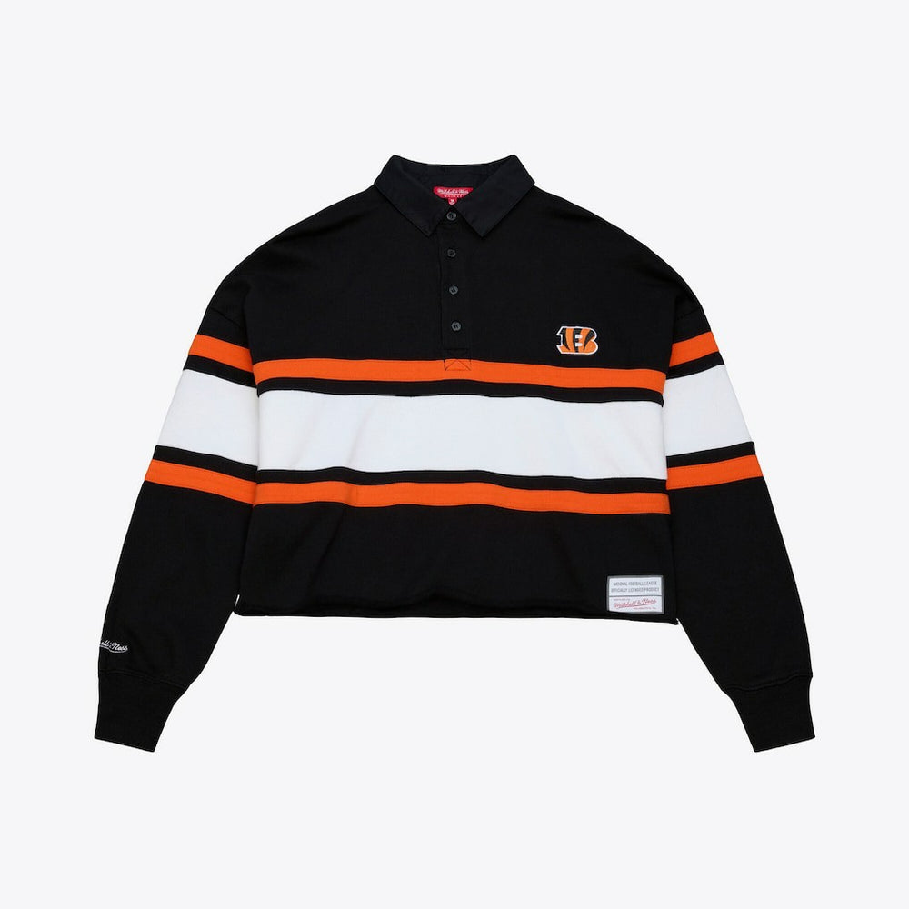 Cincinnati Bengals Women's Cropped Long Sleeve Rugby Polo Black - Mitchell & Ness