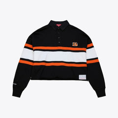 Cincinnati Bengals Women's Cropped Long Sleeve Rugby Polo Black - Mitchell & Ness