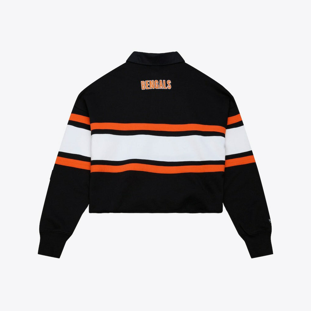 Cincinnati Bengals Women's Cropped Long Sleeve Rugby Polo Black - Mitchell & Ness