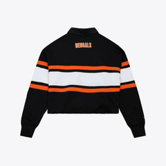 Cincinnati Bengals Women's Cropped Long Sleeve Rugby Polo Black - Mitchell & Ness