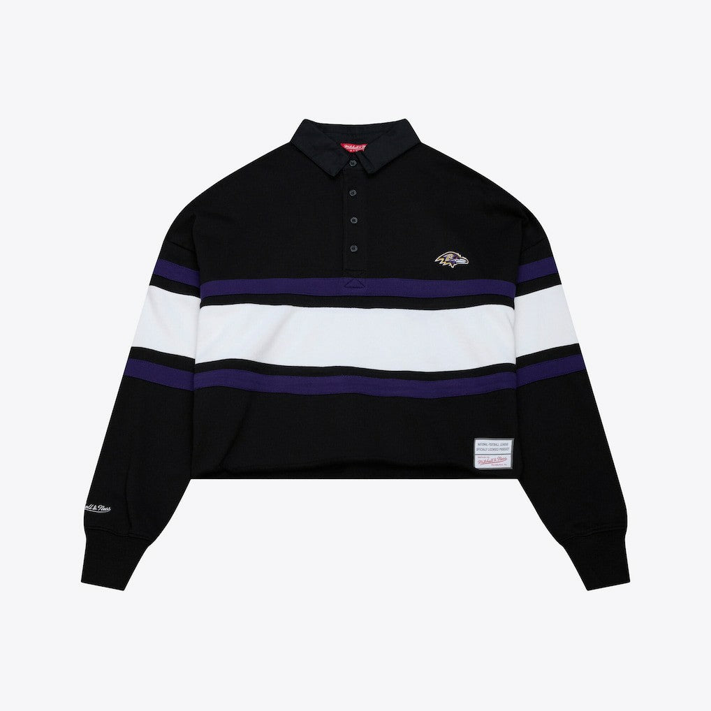 Baltimore Ravens Women's Cropped Long Sleeve Rugby Polo Black - Mitchell & Ness