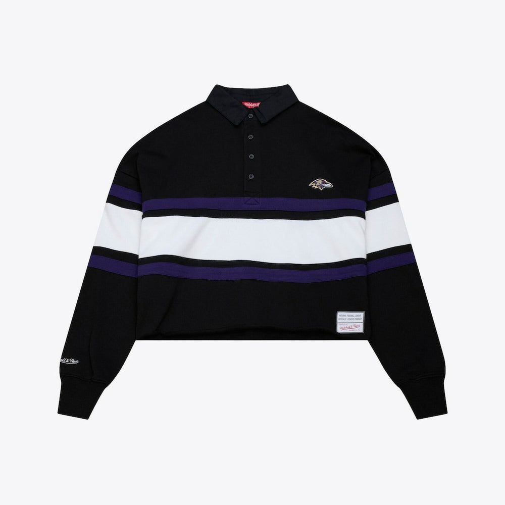 Baltimore Ravens Women's Cropped Long Sleeve Rugby Polo Black - Mitchell & Ness