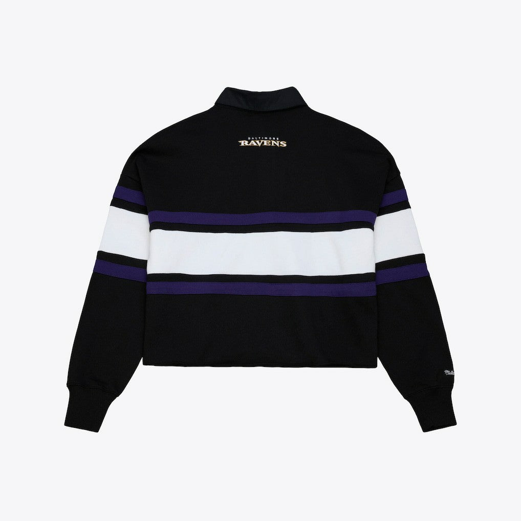 Baltimore Ravens Women's Cropped Long Sleeve Rugby Polo Black - Mitchell & Ness