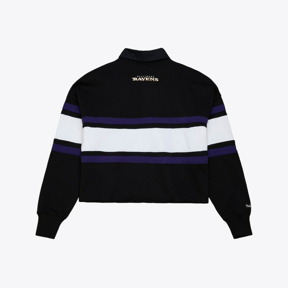 Baltimore Ravens Women's Cropped Long Sleeve Rugby Polo Black - Mitchell & Ness