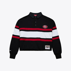 San Francisco 49ers Women's Cropped Long Sleeve Rugby Polo Black - Mitchell & Ness